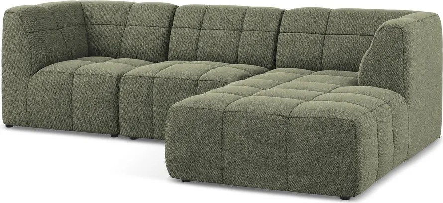 Zielony narożnik z materiału bouclé (prawostronny/z szezlongiem) Aloha – Makamii