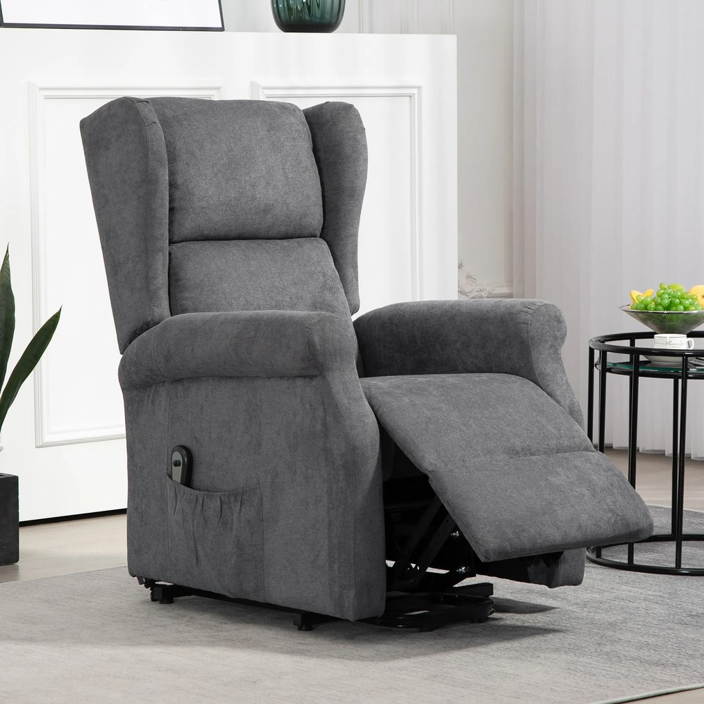 HOMCOM Fotel relaksacyjny z funkcją leżenia i pomocą przy wstawaniu do 200kg ciemnoszary 72,5x94x109cm | Aosom PL