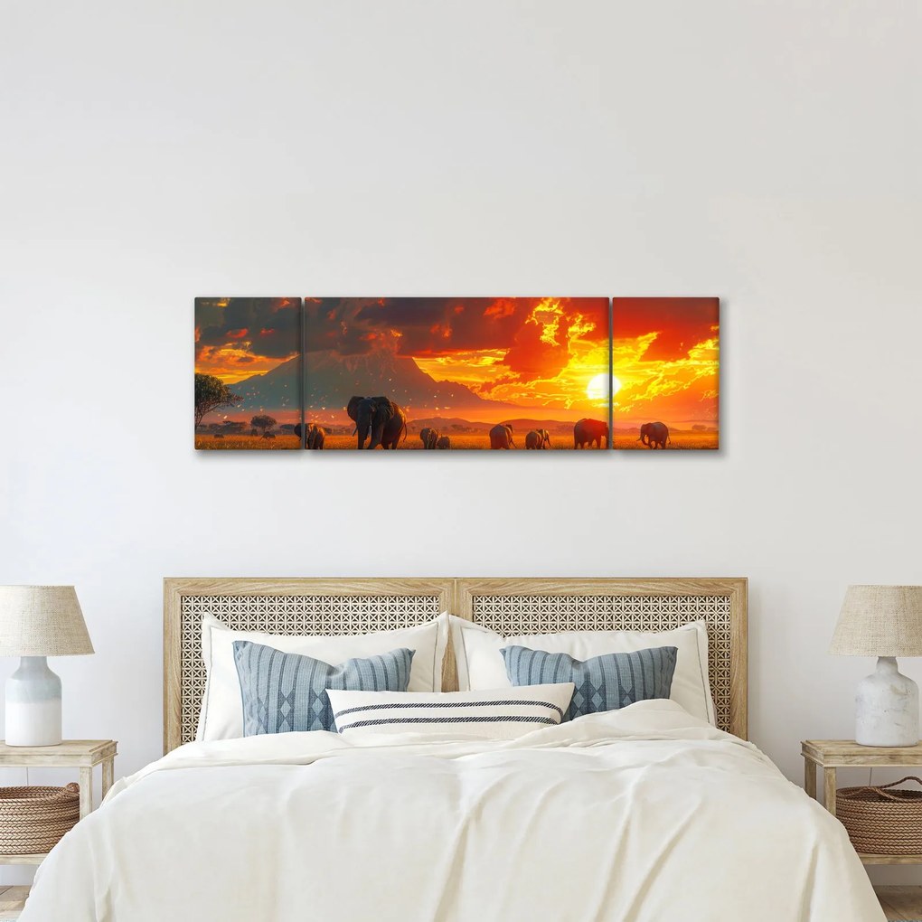 Obraz - Stado słoni (170x50 cm)