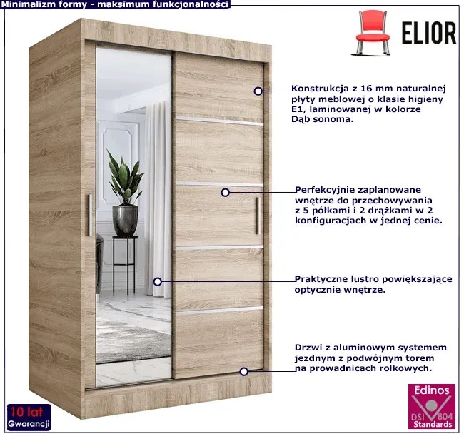 Szafa przesuwna 120 cm dąb sonoma - Ebia 3X