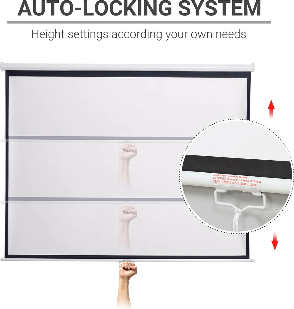 HOMCOM Ekran projekcyjny 203 x 152 cm 254 cm 4:3/ 16:9 Ręczny do kina domowego
