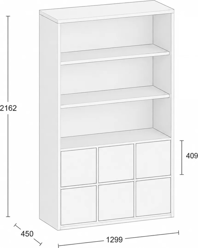 Szafka biurowa FRAME, 6x drzwi, 2x półka, 1299 x 450 x 2162 mm, PUSH-lock, szary