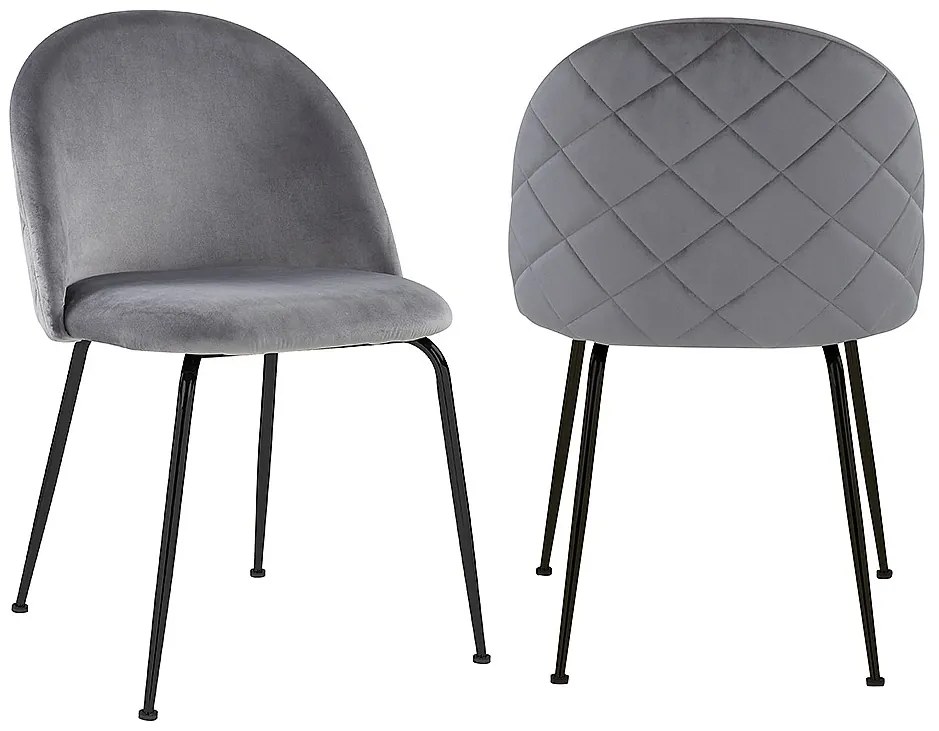 Zestaw 2 krzeseł MELBOURNE – welur i metal w kolorze czarnym matowym – kolor szary