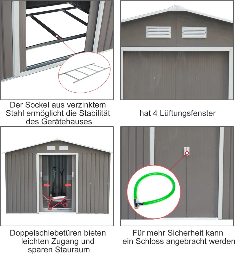 Outsunny szopa na narzędzia z fundamentem metalowy domek ogrodowy żółty 213x130x185 cm praktyczne przechowywanie narzędzi | Aosom PL