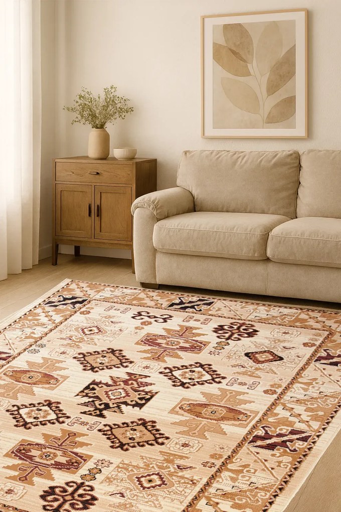 Kremowy Prostokątny Dywan W Stylu Retro K2-S76