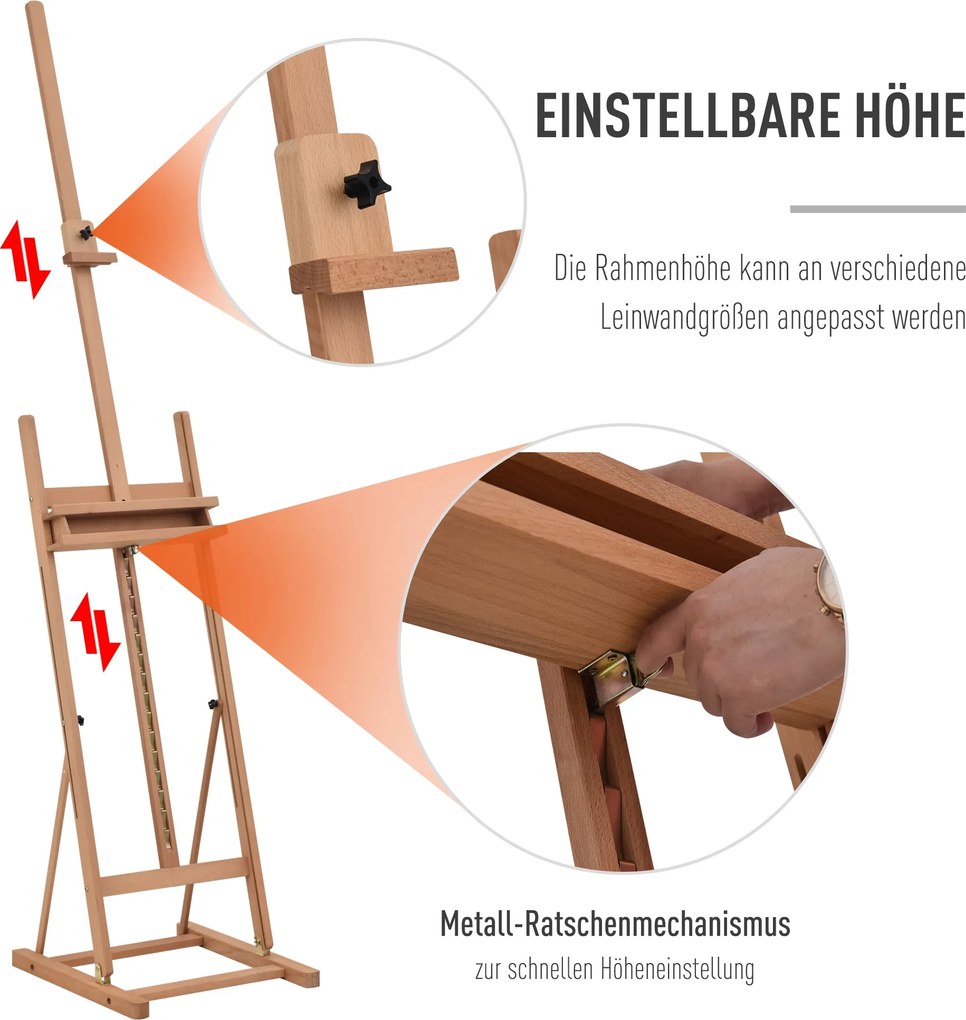 Vinsetto Sztaluga z drewna bukowego Regulacja wysokości i kąta Praktyczny schowek Naturalny 53x50,5x171-230cm | Aosom PL