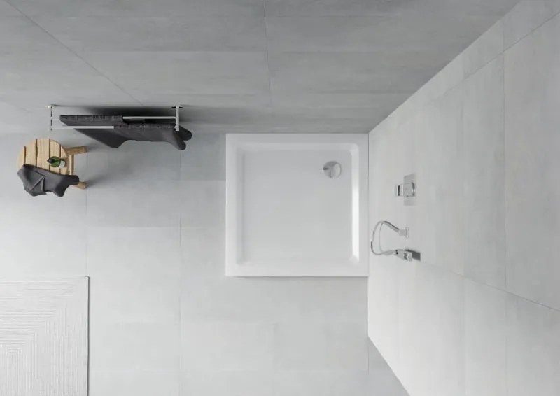 Mexen Flat brodzik kwadratowy slim 80 x 80 cm, biały, syfon chrom - 40108080