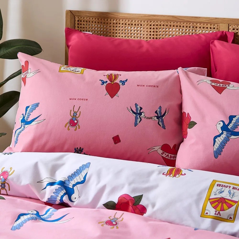 Biało-różowa bawełniana pościel dwuosobowa 230x220 cm Mon Coeur – Their Nibs