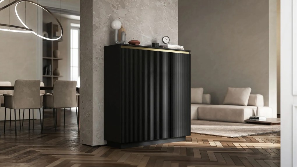 Wysoka komoda ryflowana Selene 2D3SZ, kolor czarny