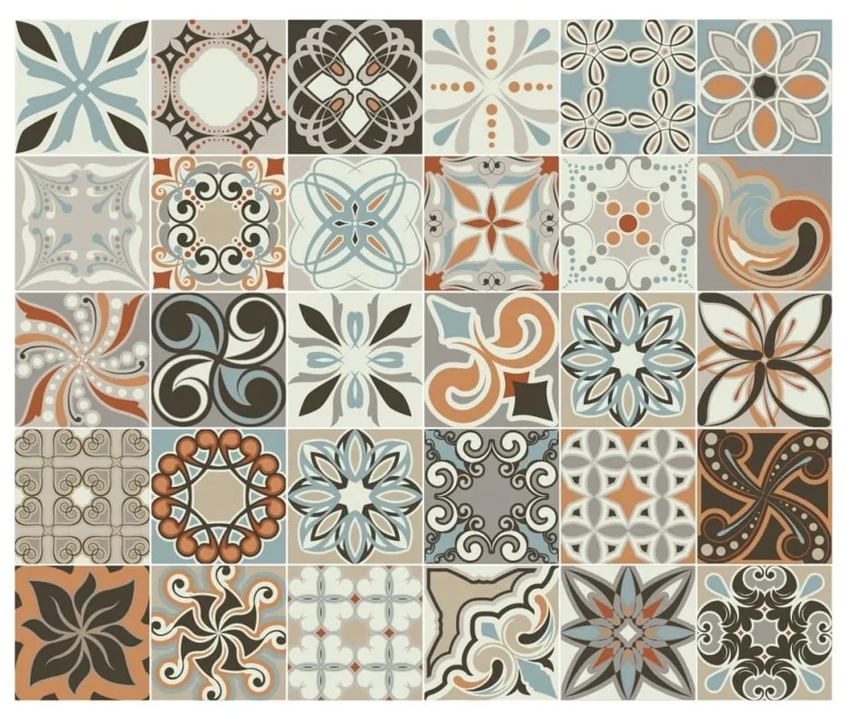 Zestaw 30 naklejek ściennych Ambiance Cement Tiles Bali, 10x10 cm