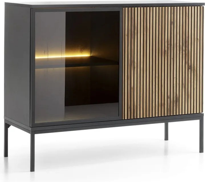 KOMODA WITRYNA NISKA SALON POKÓJ BIURO CZARNY/DĄB WOTAN 104x83x39 SENTA