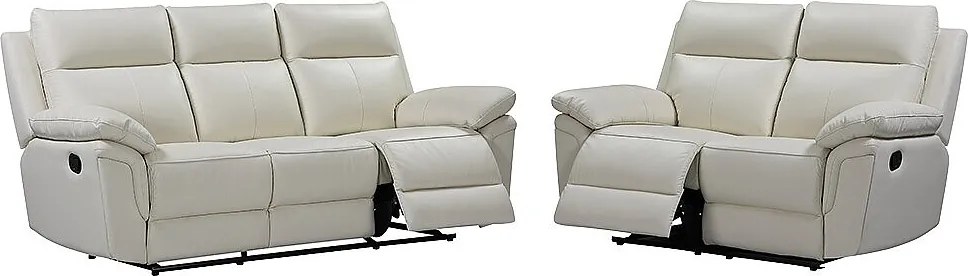 Kanapa 3-osobowa i 2-osobowa z funkcją relax ze skóry bawolej PAKITA - kość słoniowa