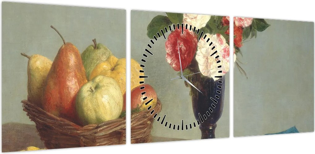 Obraz - Henri Fantin-Latour, Still  Life, reprodukcje (z zegarem) (90x30 cm)