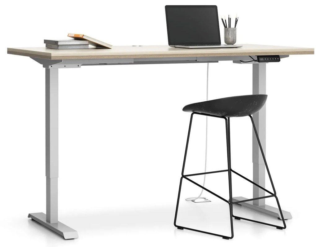 Biurko z regulacją wysokości SINGLE LAYERS, 160x80 cm, 2 silniki, dąb naturalny/dąb bejcowany