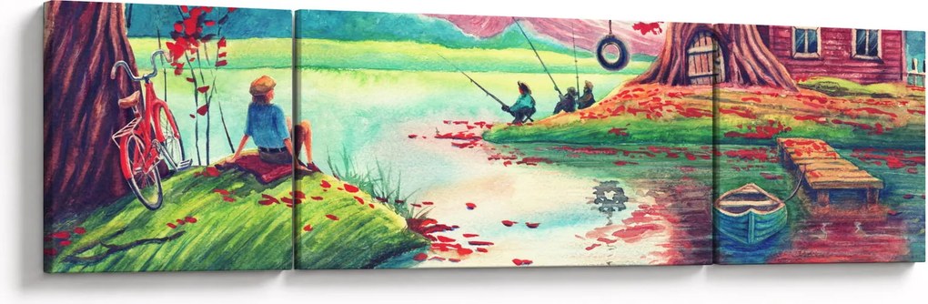 Obraz - Akwarela, Bay in a mountain village (170x50 cm)
