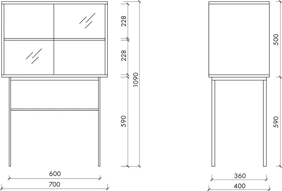 Czarna witryna z drzwiami przesuwnymi 70x109x40 cm Lekko – noo.ma