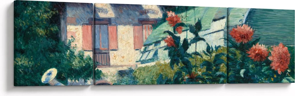 Obraz - Gustave Caillebotte, Dahlias, Garden at Petit Gennevilliers, reprodukcje (170x50 cm)