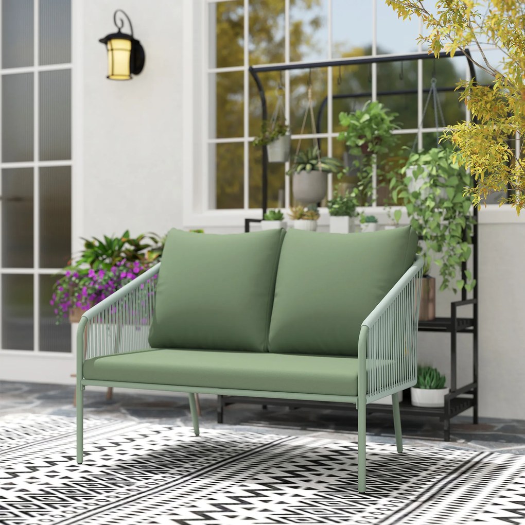 Outsunny Sofa Ogrodowa z Poduszkami 2-osobowa Sofa Rattanowa Lounge Sofa Balkonowa 112 x 72 x 76 cm Zielony