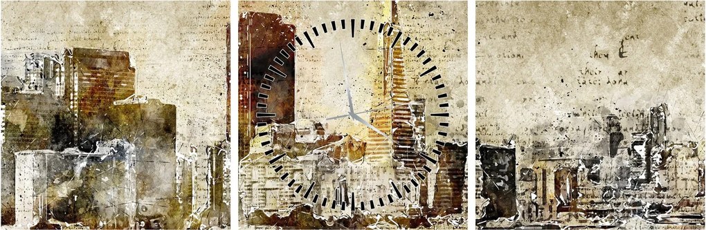 Obraz - Artystycznie ukształtowane miasto (z zegarem) (90x30 cm)