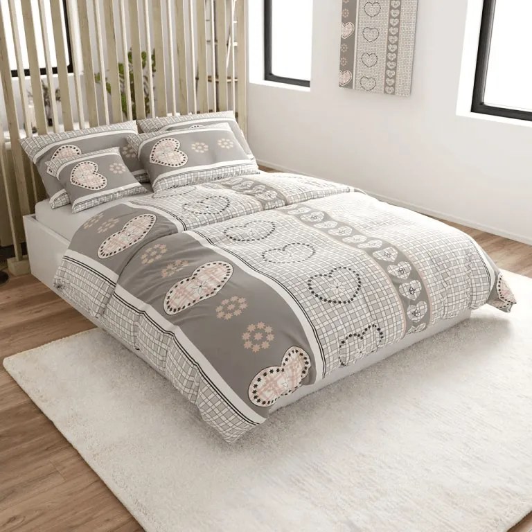 PrzytulneMieszkanie.pl PrzytulneMieszkanie.pl Kreponowa pościel HEART RETRO szara z kieszenią hotelową Rozmiar pościeli: 70 x 90 cm | 140 x 200 cm