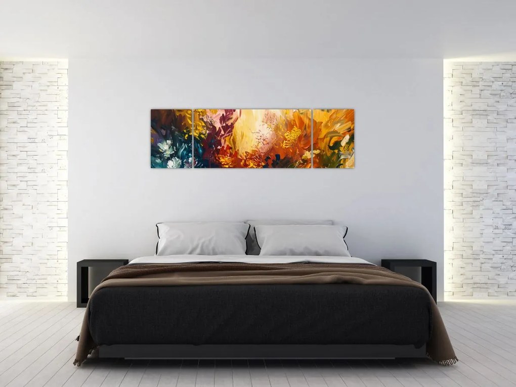 Obraz - Abstrakcyjny obraz kwiatów (170x50 cm)