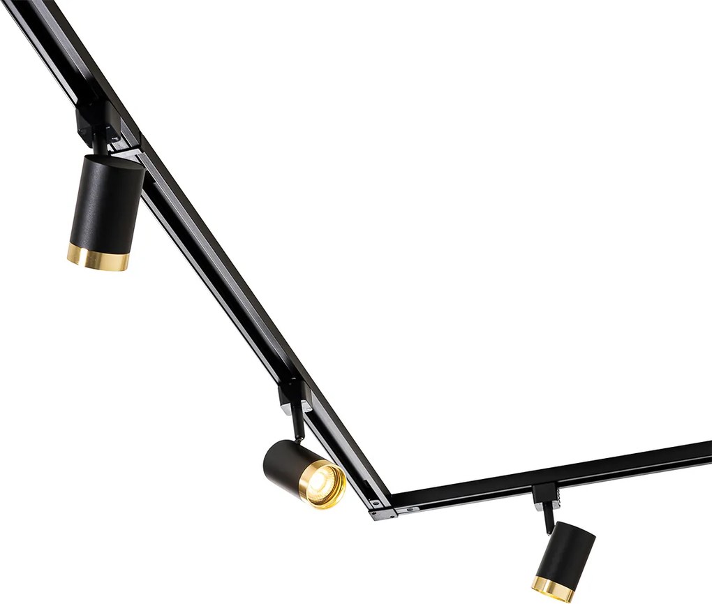 System szynowy 1-fazowy z 5 reflektorami czarny ze złotym pierścieniem - Jeana