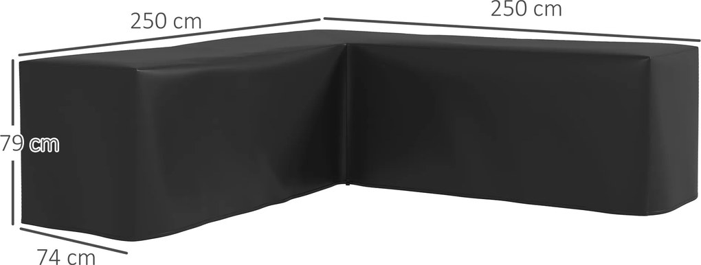 Outsunny Pokrowiec na meble ogrodowe L-kształtny wodoodporny pokrowiec na narożną sofę, przeciw UV, 250 x 250 x 79 cm, czarny | Aosom PL