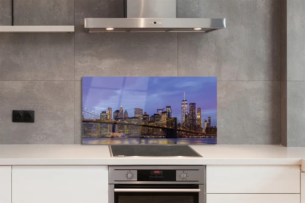 Panel Szklany Zachód Słońca nad Wodą i Mostem