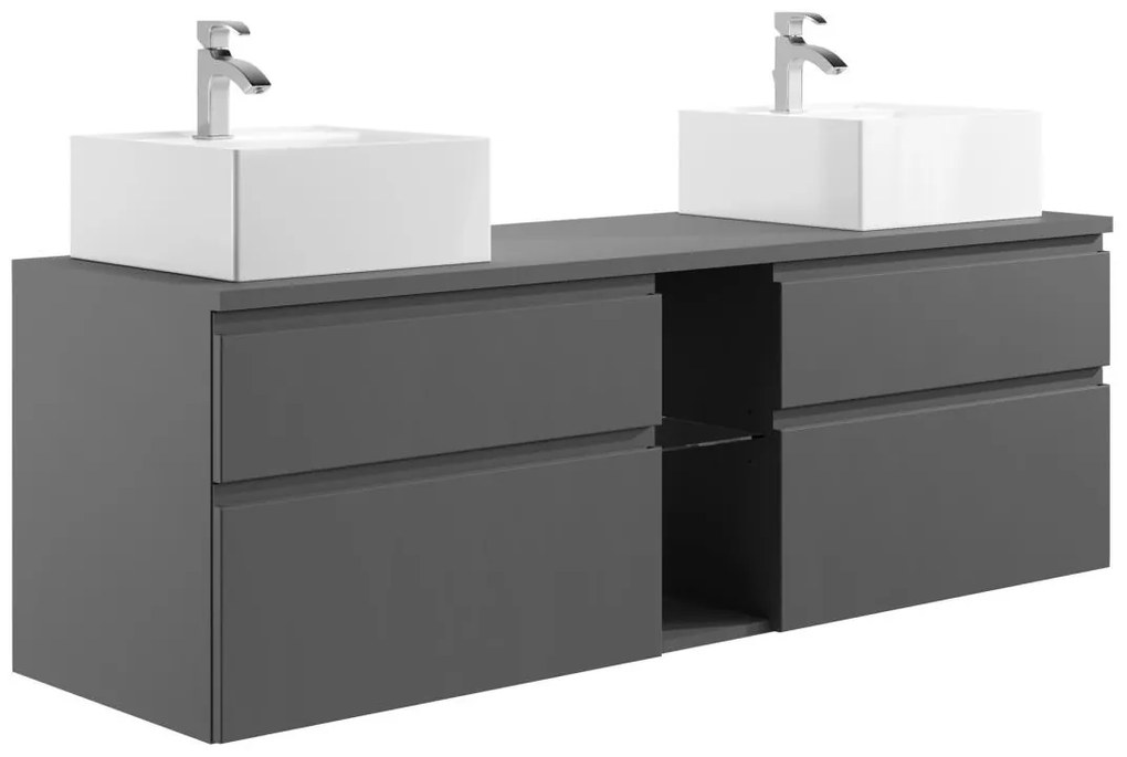 Szafka łazienkowa wisząca z dwoma umywalkami - Szary - 150 cm - MAGDALENA II
