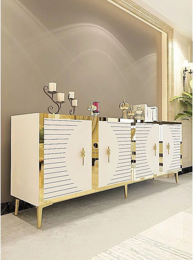 Komoda – 180 cm x 75 cm x 32 cm – biało-złota – MDF