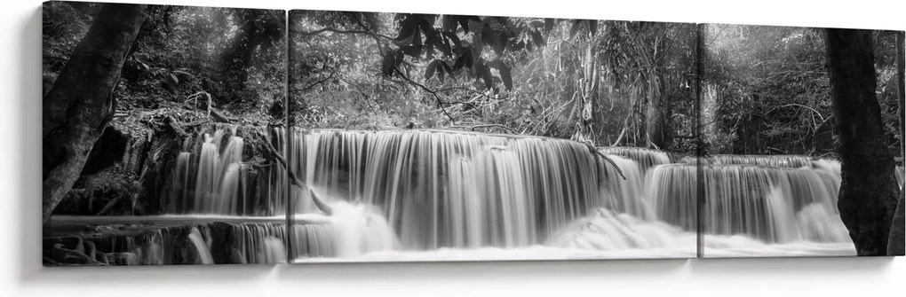 Obraz - Czarno-biały wodospad (170x50 cm)
