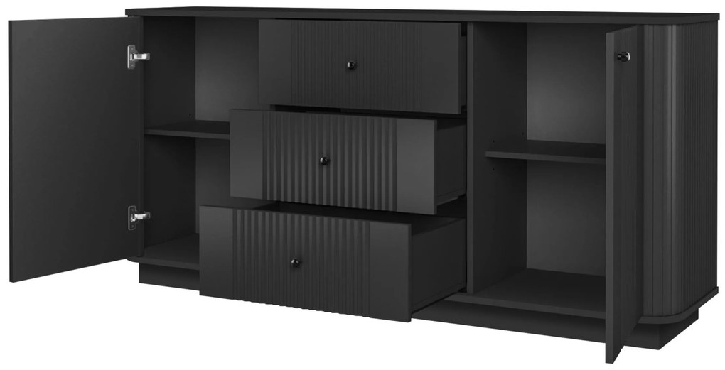 Komoda z szufladami Vesper 160 cm na cokole - czarny / czarne uchwyty