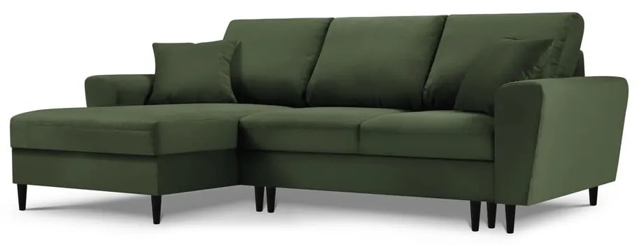 Zielony sztruksowy rozkładany narożnik Micadoni Home Moghan, lewostronny