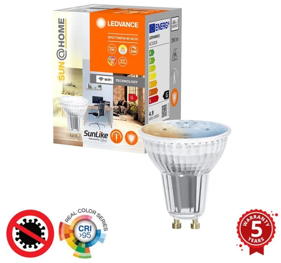 LED ściemnialna antibakteryjna żarówka PAR16 GU10/4,9W/230V Wi-Fi - Ledvance