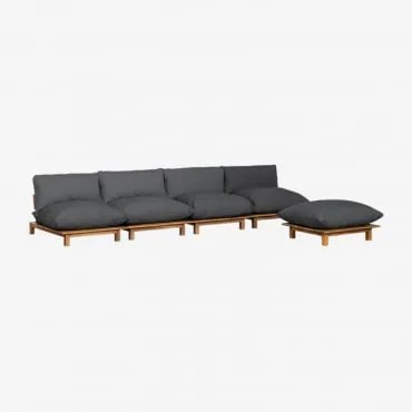 Modułowa, Rozkładana Sofa 4-elementowa Z Pufą Z Drewna Akacjowego Brina Grafitowa Szarość - Sklum