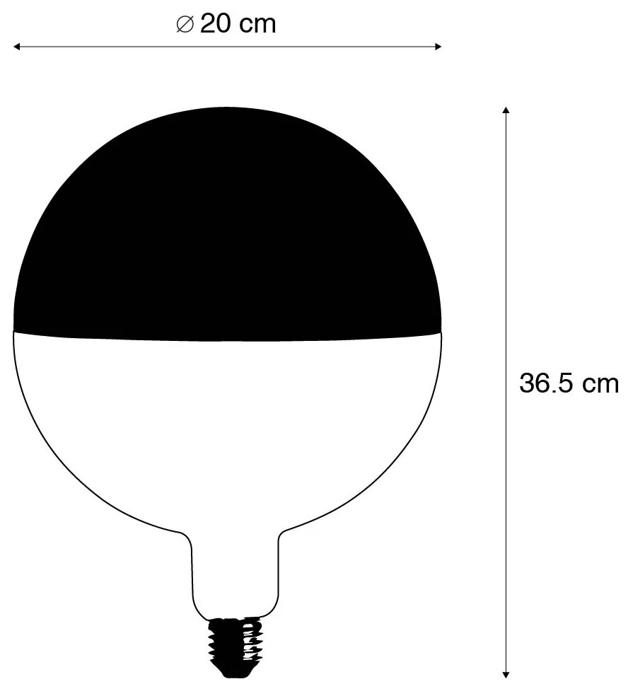 Żarówka LED E27 z możliwością ściemniania, szkło lustrzane G200, czarna, 6W, 360lm, 1800K