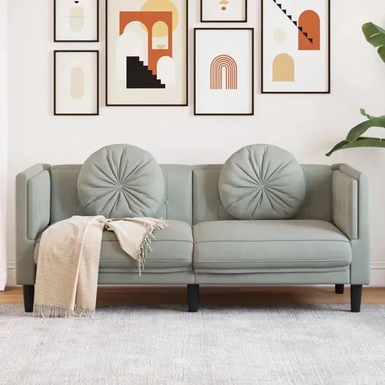 Jasnoszara aksamitna sofa 2-osobowa z poduszkami - FINO 4X