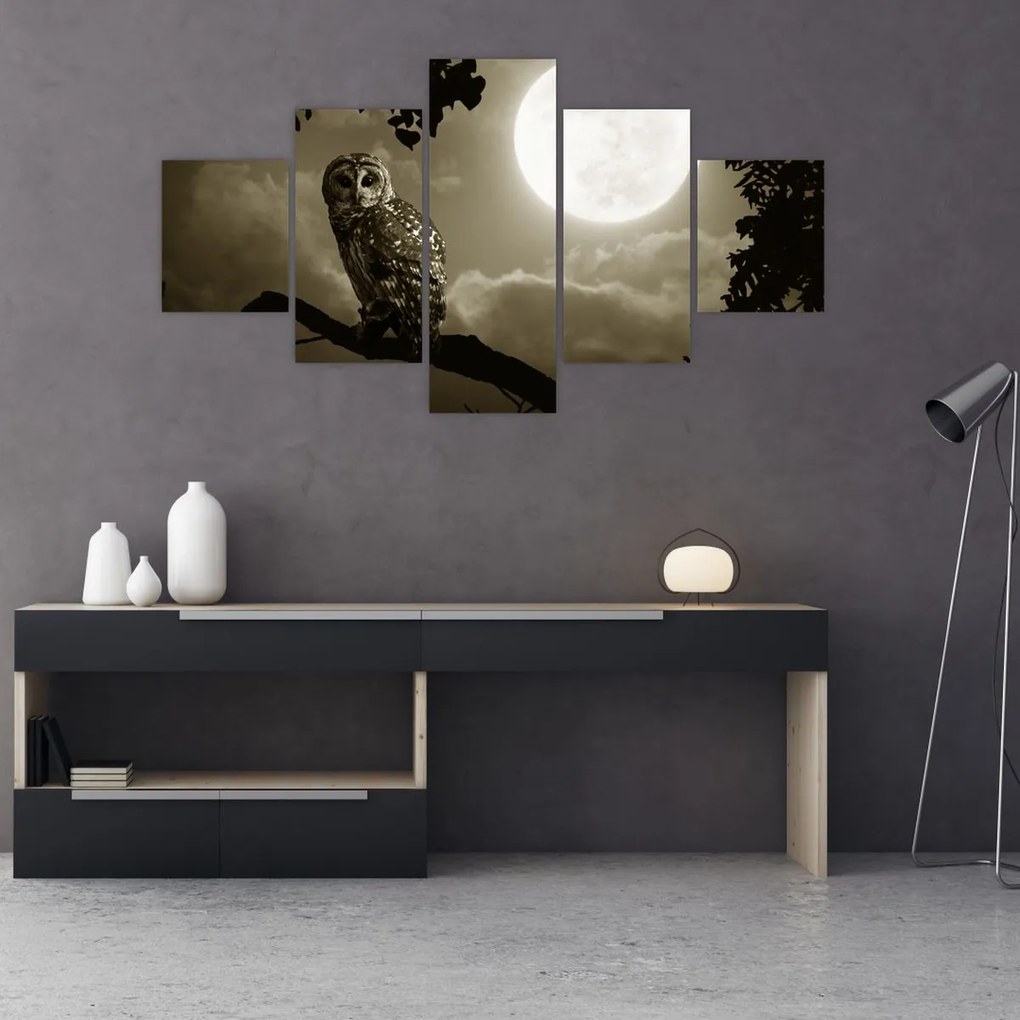 Obraz - Nocna sowa, złoty (125x70 cm)