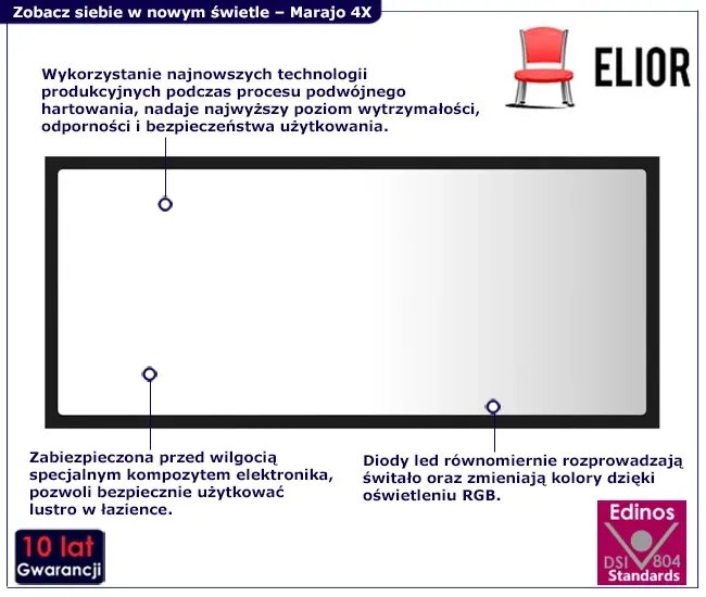 Prostokątne lustro LED w czarnej ramie - Marajo 4X