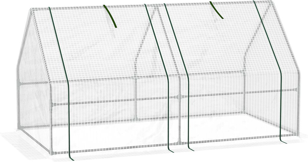 Outsunny Mini szklarnia tunelowa z 2 zamykanymi drzwiami suwakowymi wytrzymała folia i metalowa rama 18x1x1m Biały | Aosom PL