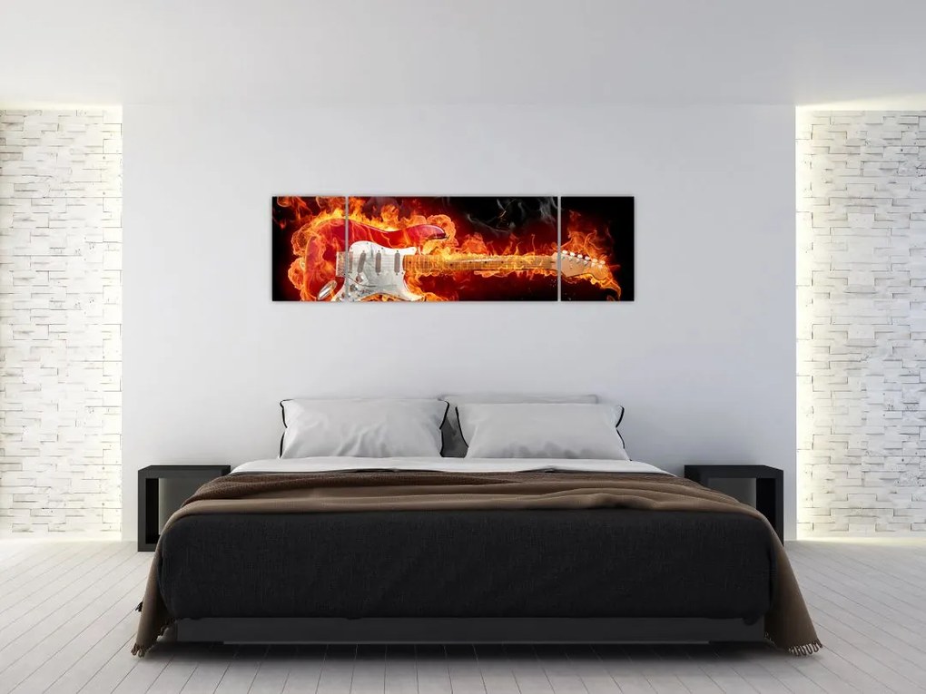 Obraz - Gitara w płomieniach (170x50 cm)