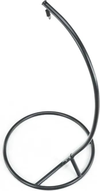 Czarne wiszące krzesło KOKON ze stojakiem, biało-szara poduszka