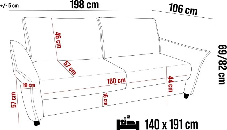 Sofa, Kanapa CANTO 140 z funkcją spania wolnostojąca WERSAL