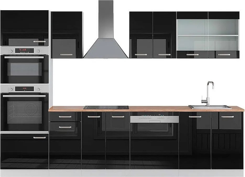 Aneks kuchenny czarny wysoki połysk/biały 300x60x81.6 r-line