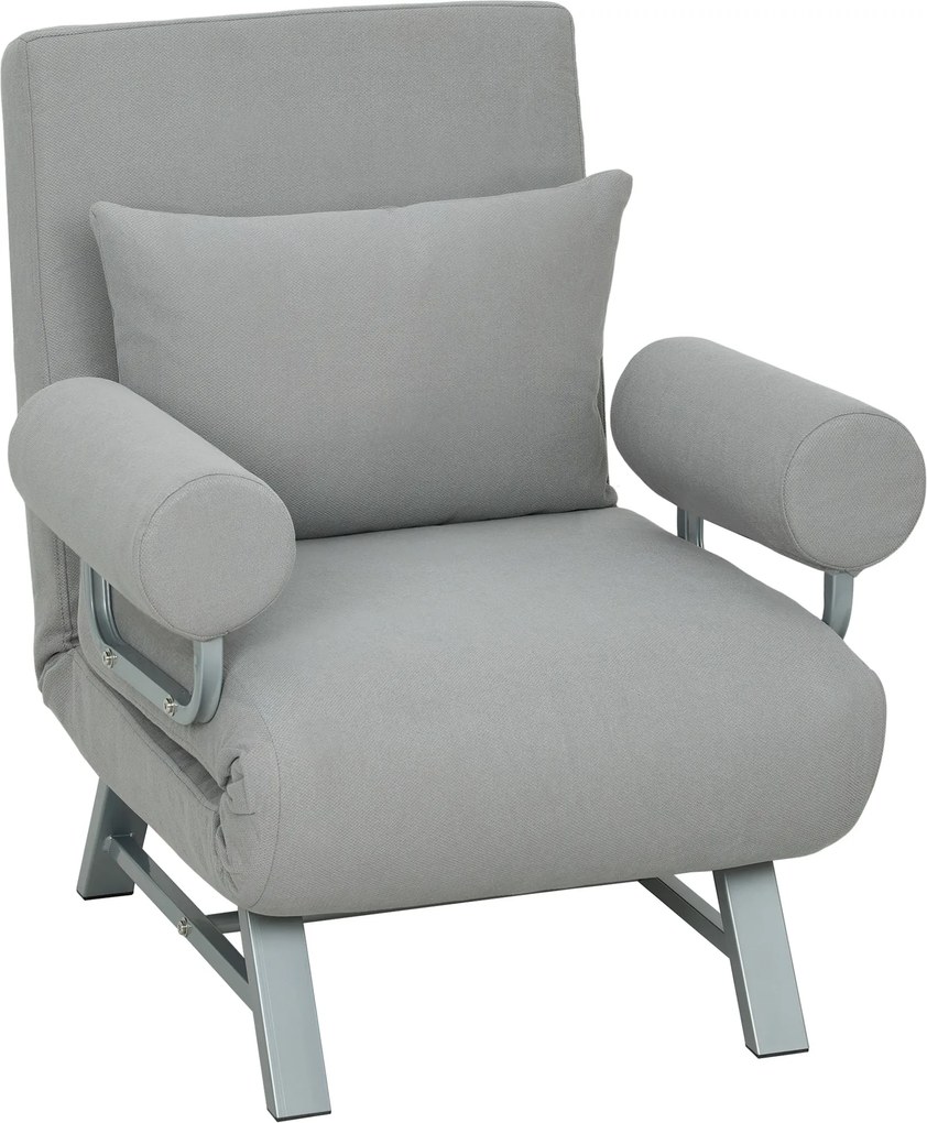HOMCOM fotel rozkładany, fotel tapicerowany, przekształcany w łóżko dla gości, ergonomiczny, jasnoszary