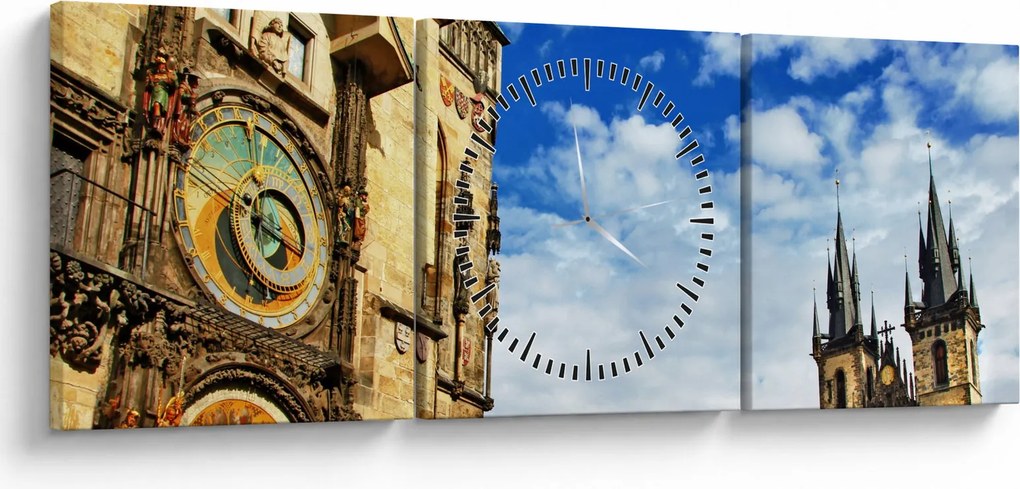 Obraz - Praski zegar astronomiczny (z zegarem) (90x30 cm)