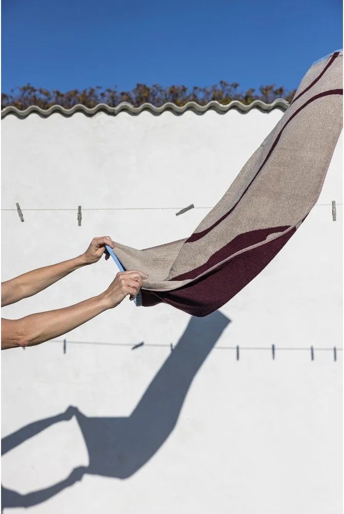 Bordowo-szarobeżowy ręcznik kąpielowy z bawełny organicznej frotte 70x133 cm Nova Arte – Mette Ditmer Denmark