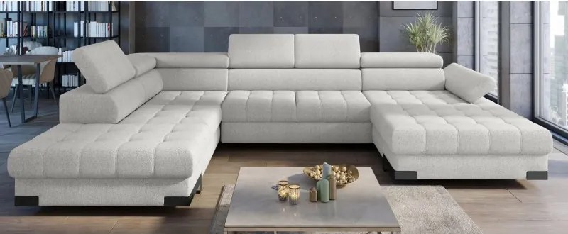 Narożnik SELVA XL Lewostronny z funkcją spania i pojemnikiem MEMPHIS 01 BRUDNA BIEL WERSAL