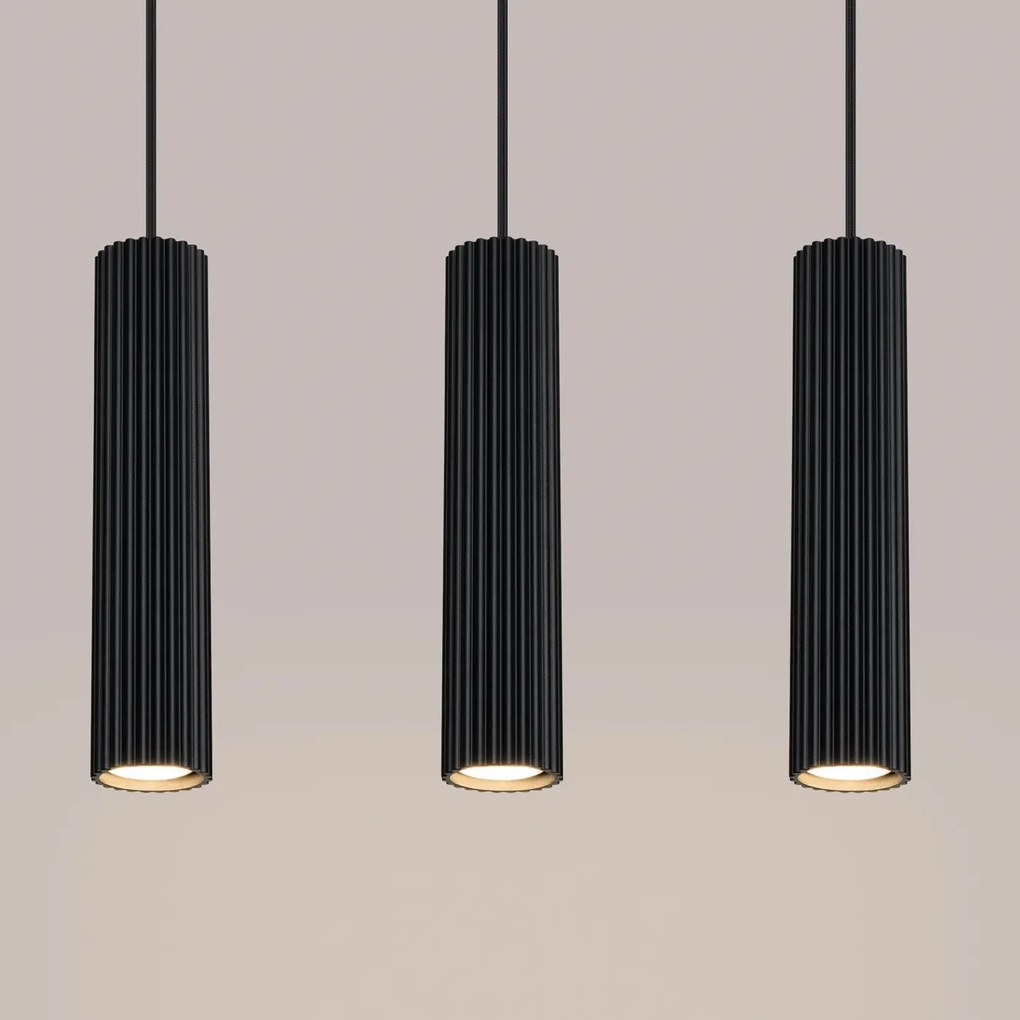 Lampa wisząca KARBON 3L czarna ryflowana SOLLUX LIGHTING