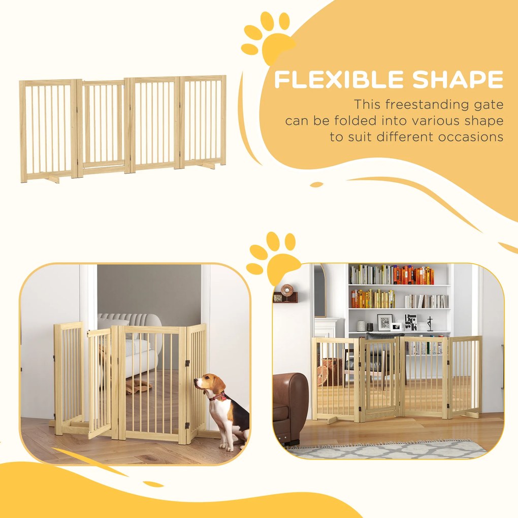 Bramka zabezpieczająca dla psów PawHut, wolnostojąca, składana, z drzwiami i nóżkami, rama z drewna, 220x36x91cm